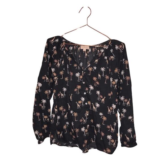 Loft Giraffe & Palm Tree Button-Down Top - Size Small - Picture 1 of 5
